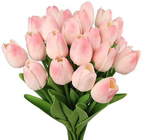 N&T NIETING Lot de 12 Tulipes artificielles Roses avec Touche réaliste pour Bouquet de Mariage, Saint-Valentin, fête des mères, décoration de la Maison