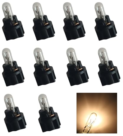 YOUNLEN 10 Stück DC 12V T5 Autolampen mit Drehverschluss Sockel Armaturenbrett Glühbirnen Indoor Cluster Gauge Kits. (Warmweiß), (GJY-T5)