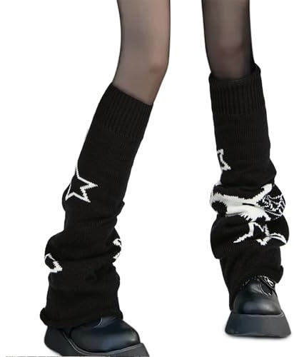 Kryzalite Star benvärmare för kvinnor och flickor, Kawaii Y2K, Cutecore Gyaru, gotiska Lolita tillbehör (svart), svart