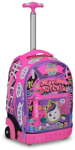 Mitama Vagn Kör skola endast roliga ögonblick, dubbla fack, lila och svart, grundskola och fritid, flicka, Lila, Taglia Unica, skolvagn