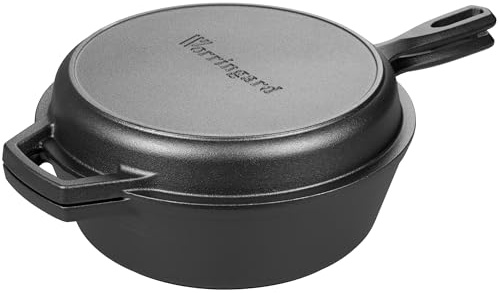 VORRINGARD Pre-seasoned Cast Iron Double Dutch Oven Pot with Skillet Lid, for Bread Baking, Outdoor, Campfire Cooking, 3 Quart