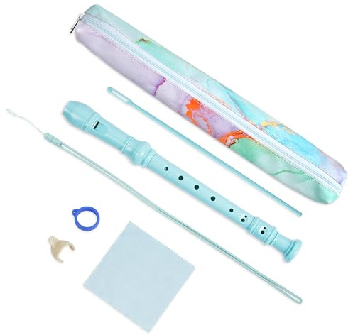 Czzmy Soprano Flauta Dulce Para Principiantes,Flautas Dulces Soprano 8 Agujeros con Herramienta de limpieza, Regalo Para,Principiantes(2-Salpicaduras de tinta azul y verde)