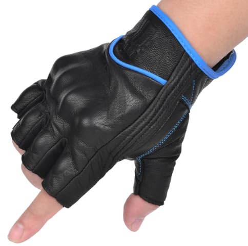 Harssidanzar herr fingerlösa motorcykelhandskar getskinn handskar GM037EU, svart/blå, storlek S