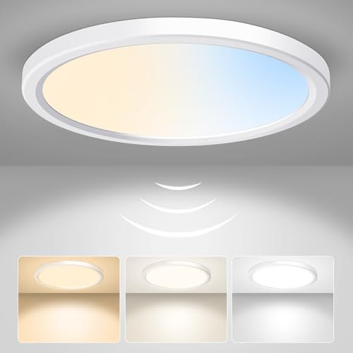 ALUSSO Plafon LED Techo Con Sensor de Movimiento Radar, 18W 1600LM 3000K/4000K/6500K Lampara Techo, IP44 Lampara LED Plafones para Pasillo, Porche, Escaleras, Garaje, Cocina, Ø22cm