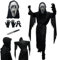 halloween scream costume,screaming ghost costume,Erwachsene und Kinderschwarz scream kostüm,geist scream mask,Halloween Party Kostüm Ganzkörperkostüm mit Scream Mask und Handschuhe und Messer (M)