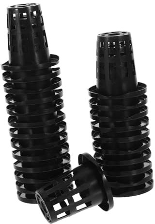 PHENOFICE Macetas De Red para Hidroponía 50 Piezas Cestas para Plantas Acuáticas Macetero De Plástico Negro 45 Mm De Jardín y Balcón Fácil De Usar y Transportar