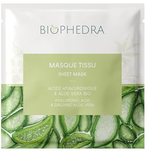 BIOPHEDRA | Masque Visage Hydratant en Tissu – Acide Hyaluronique & Aloe Vera Bio – Anti-Âge, Fermeté & Éclat – Coton Naturel Biodégradable – Cruelty Free – Fabriqué en France