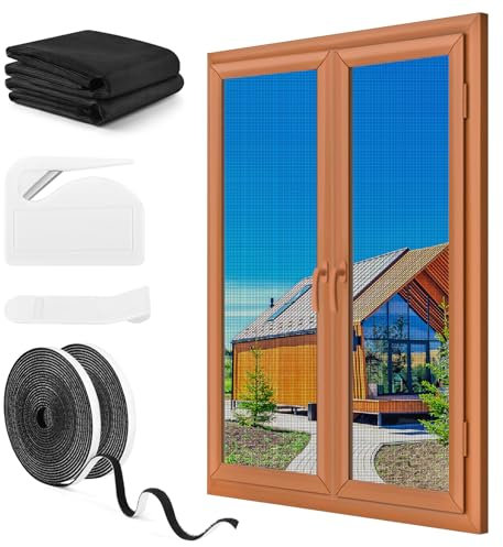 Moustiquaire Fenêtre 2 Ensembles - 150 x 150 CM - NOIRE, Aucun perçage n'est nécessaire, AVEC Découpeur, Adhésif, Découpable à la Dimension Souhaitée