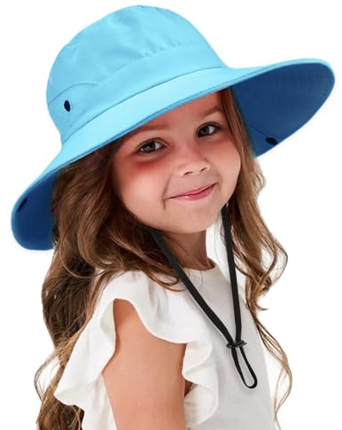 DRESHOW Baby Solhatt Småbarn Utomhus Vikbar Mesh med Bred Skärm Fiske Hästsvans Solskydd Hattar Sommarhatt med Hakrem för Barn Flickor 3-8 År
