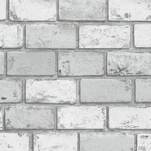 Aitakatta Carta da parati con mattoni staccabili e incollati, 43,9 x 299,7 cm, carta da parati con mattoni 3D grigi e bianchi, carta da parati autoadesiva vintage, carta da parati ruvida rimovibile