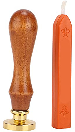 Baxnore Kit de sello de cera, elegante sello de madera con patrón claro para invitaciones de boda, envoltura de regalos, mango de caoba, laca al fuego, cera, proyecto artesanal (Naranja)