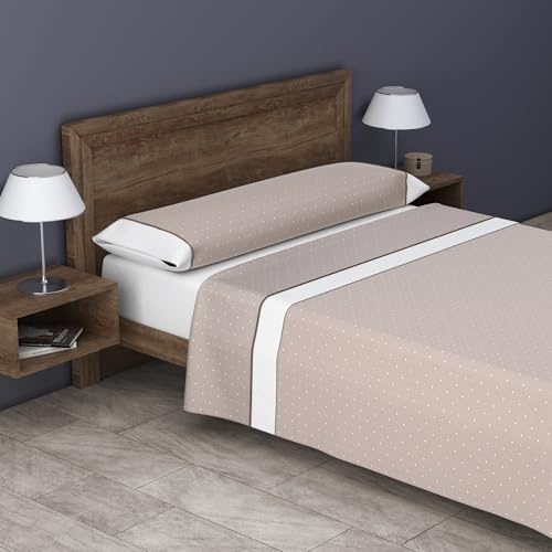 various Juego de Sábanas Cama 135 Color Carolina Beige, 3 Piezas 50% Algodón y 50% Poliéster, 144 Hilos, Suaves y Transpirables, Bajera Ajustable para Colchones de 190/200 cm
