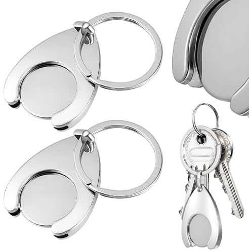 Healvian 2pcs Metal Shopping Cart Token Keyring Keychain Blank Trolley Coin Holder Pendant for Supermarket Shopping Convenience