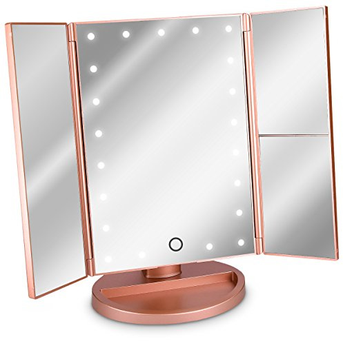 Navaris LED Kosmetikspiegel Faltbarer Standspiegel - beleuchteter Schminkspiegel Make Up Spiegel 2-Fach 3-Fach Vergrößerungsspiegel - in Rosegold