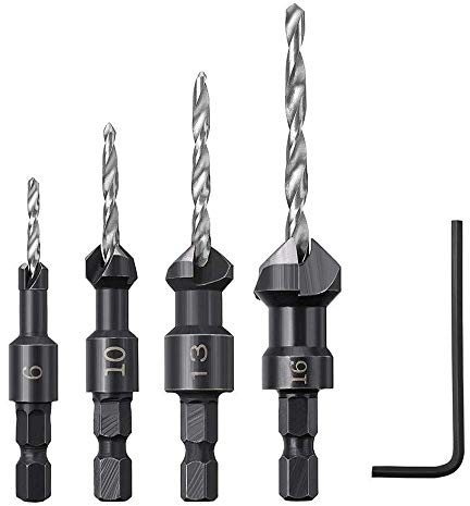 5 Pcs Countersink Drill Bit Convenience Durable HSS Hex Shank Reamer Chamfer Countersink Tool for Woodworking Drilling Holes