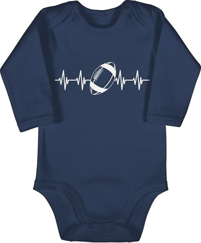 Shirtracer Baby Body langarm Mädchen Junge - Sport & Bewegung - Football Herzschlag - weiß - 3/6 Monate - Navy Blau - 25. geburtstag american babybody bodys baby-body jungen fun longsleeve