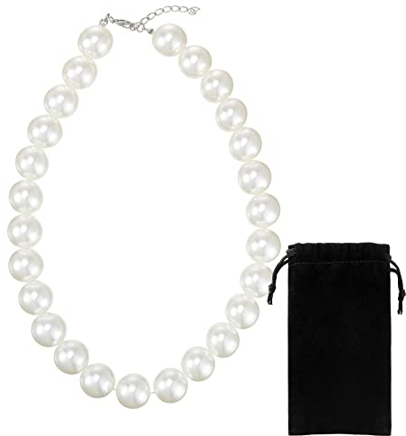 BBTO Halskette, rund, aus Kunstperlen, Halskette mit weißen Perlen für Frauen, Modeschmuck, große Kunstperlen, 18 mm, für Hochzeit, Kostüm, Kunstperlen und Legierung, Kunstperlen und Legierung, Perle