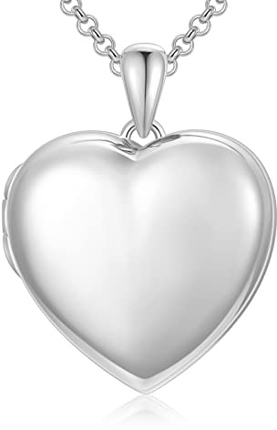 SOULMEET 18k White Gold Plated Silver Minimalist Style Blank Heart Locket Necklace That Holds Pictures Photo Locket Necklace (Locket only)