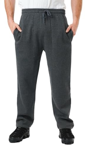 LABEL APPAREL Men's Fleece Open Hem Joggers 290 GSM Heavy Weight Sweatpants Warm Winter Bottoms Lined Casual Tracksuit Pants Jogging Trousers with Zip Side Pockets Plus Size S–8XL (Large, Charcoal)