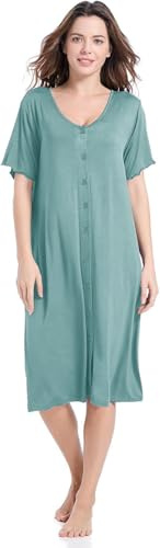 CHUNG Women Short Sleeve Nightdress Button Down Nighties Ladies Nightgown Soft Baggy Pyjamas UK Size