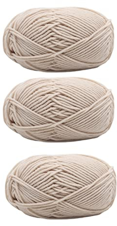 3Packs Beige Cotton Yarn Knitting Yarn Crochet Yarn Embroidery Cotton Stripes Soft Fabric Threads Bundle Cotton Craft Cord for DIY Handbag Purse Basket Handcrafts
