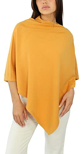 Win's Women's Cashmere Blend Poncho - Tillverkad i Italien, senapsgul, en storlek