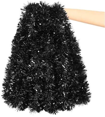 ZALAON Black Tinsel Garland, 10M Thick Halloween Tinsels Garland for Christmas Tree Decorations Indoor Outdoor Party Supplies
