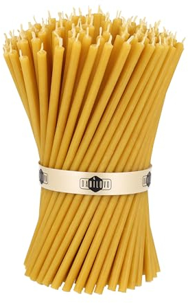 Danilovo 50 Velas de Cera Pura de Abejas - Velas Altas y Finas - Velas Decorativas para Oracion en la Iglesia, Decoración o Velas de Cumpleaños - 18,5 x 0,61 cm