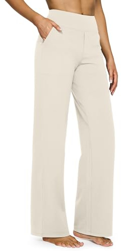 G4Free Yoga Pants with Pockets Wide Leg Trousers for Women UK Dress Ladies Stretch Work Trousers Casual Joggers Petite Ivory,M