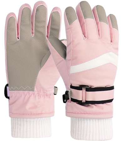 Risipu Kids Ski Gloves Winter Waterproof Glove Warm Fleece Snowproof Snowboard Glove Cold Weather Gloves for 4-12 Boys Girls (Pink, M)