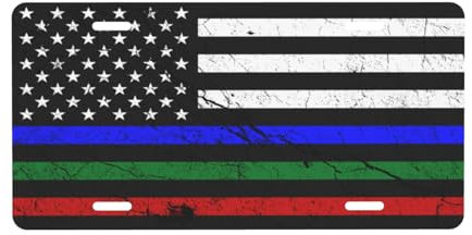 Placa de matrícula con efecto de textura de bandera azul, verde y roja de líneas finas de Estados Unidos para la parte delantera del coche, placas de matrícula de 6 x 12 pulgadas, placas de metal para