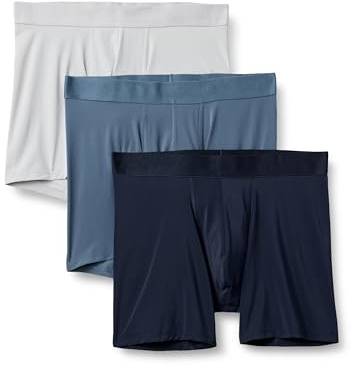 Amazon Essentials Men's Microfibre Boxer Shorts Underwear, Pack of 3, Navy Blue/Blue/Light Grey, Large
