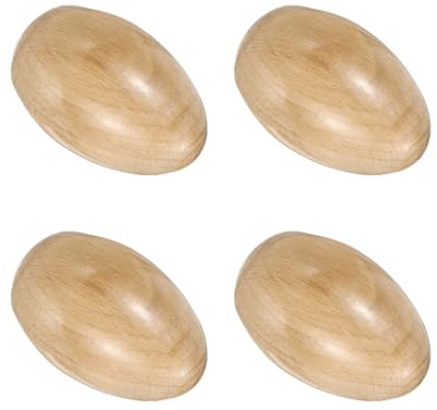 sourcing map 4 Pcs Wood Egg Shaker Wood Musical Eggs Hand Percussion Shaker Wooden Hand Percussion Instrument for DIY Painting Music Learning Easter Party Performance (Wood Color)