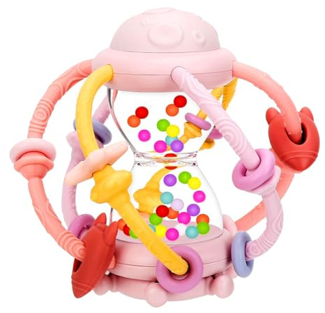 Giochi Sonaglio Dentizione Del Neonato 0-3 mesi, Sonaglio Giochi Neonato 3-6 6-9 mesi, BPA Free Montessori 1 anno Giochi Sensoriali per Neonati Regali (Rosa)