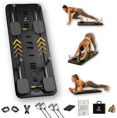 Pilatella - Mini Pilates Reformer Plegable - Maquina Pilates para casa, Tabla Pilates Multifuncional 5 en 1, Pilates Board Premium Negro con ebook (10 Ejercicios incluidos) para Mujeres dinámicas
