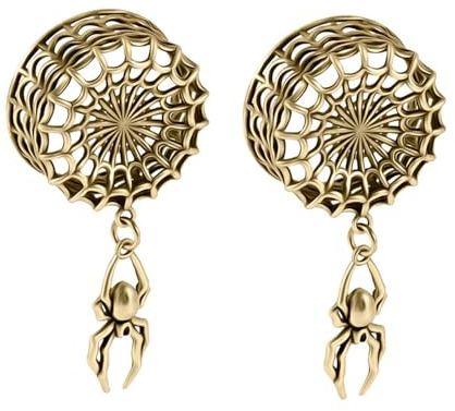 2PCS Hollow Bat Net Ear Tunnels Plugs Flash Film 316L Stainless Steel Ear Expander Stretcher Piercing Ear Gauges Body Jewelry 8mm-25mm (Gold Hollow with Bat pendant Style, 0g(8mm))