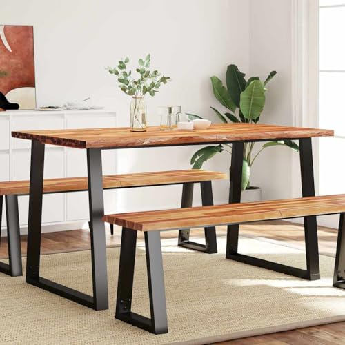 QZZCED Mesa de comedor con borde de árbol, mesa de cocina, pizarra para salón, 140 x 80 x 75 cm, madera maciza de acacia