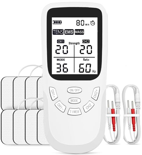 3-En-1 Electroestimulador Muscular de 36 modos Masaje Terapia Maquina, Aliviar el Dolor Muscular y Fortalecer los Músculos, A/B Canales, 8 Electrodos Para Tens, Tens | EMS|Mass