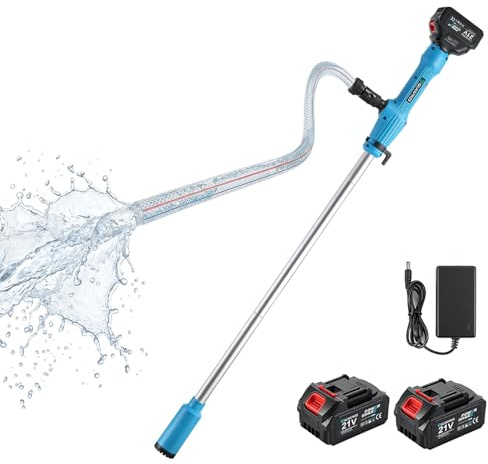 GEARPASS Cordless Stick Transfer Pump for Water/Diesel, 2.2 Bottom Inlet, 720GPH, 2×4.0Ah Battery Inculded, 60-Min Runtime, 32FT Head for Garden Basement, Pond, Pool, Boat, RV