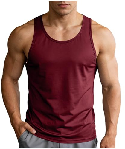 KOG Tank Top Herren Sport Tanktop Sommer Muskelshirts Ärmelloses Shirts Einfarbig Kleidung Lose Baumwolle Freizeitshirt Männer Top Lässig Oberteil Bekleidung Wandershirt Wein M