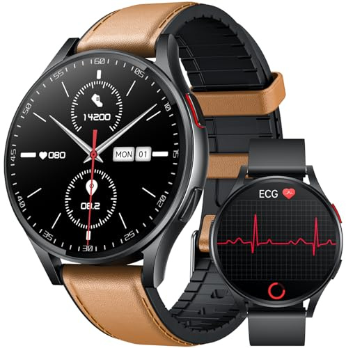 Orologio Smartwatch Uomo con Cardiofrequenzimetro ECG: 1.43 AMOLED Orologi Intelligente con HRV Pressione Sanguigna Sonno SpO2 Acido Urico Monitoraggio Sport Smart Watch Compatibile iOS e Android