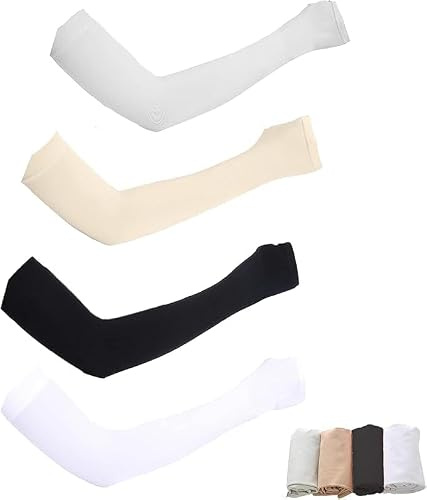 4 Coppie di maniche protettive solari UV rinfrescanti per uomini e donne, per coprire tatuaggi, maniche compressibili per pesca, corsa, golf, calcio, bicicletta e ciclismo,4 Colore(con pollice)
