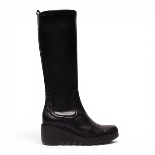 Botas largas de cuña con Plataforma Alta de Piel Negra para Mujer de Fly Budi