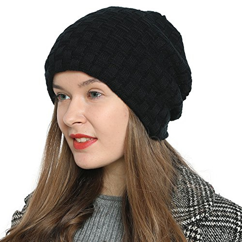 DonDon Mütze Damen Beanie Wintermütze Slouch Strickmütze mit warmen Fleece Innenfutter schwarz