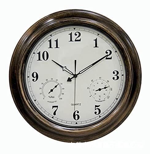 ZJYWMM Reloj de Pared de Metal Impermeable Grande para Exteriores de 18 Pulgadas, Reloj de Pared silencioso de jardín Retro con termómetro e higrómetro, Reloj Decorativo para Exteriores q