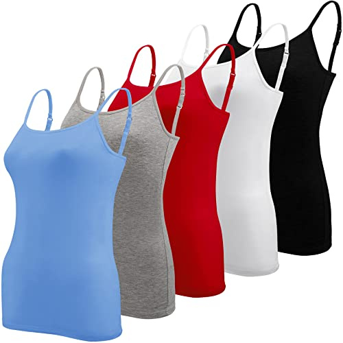 BQTQ 5 Piezas Camisetas Tirantes Mujer Camisola Básica Camisola de Tirante Spaghetti Ajustable Camiseta sin Mangas para Mujer, Negro, Blanco, Gris, Azul Cielo, Rojo, M