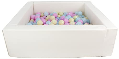 Velinda Piscina Infantil para niños de Bolas Pelotas 200 Piezas Cuadrado ecocuero (Color de la Piscina/de Las Bolas: Blanco/Rosa, Azul, Amarillo (Pastel))