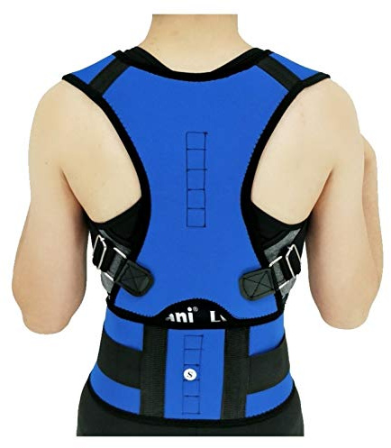 Donna Uomo Correttore Posizione Schiena Bendaggio Spalla Corsetto Sostegno Schiena Cintura di Correzione della Postura (Color : Blue, Size : Small)