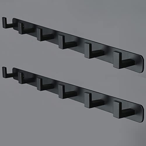 Vanloory Coat Rack, Heavy Duty Stainless Steel 6 Tri Coat Hook Hanger, Wall Mounted Wall Hooks, Rustic Clothes Hook/Key Hook Rail for Bathroom Kitchen Entryway(2 Pack, 6 Hook Black)