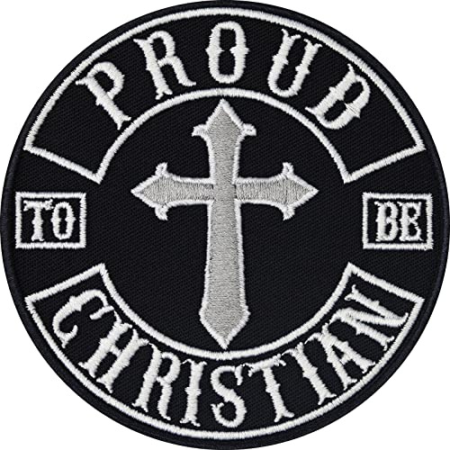 Parches ropa termoadhesivos: Proud to be Christian para planchar/coser. Aplicación motociclista para todo tipo de telas. Accesorio para motocicletas. Tamaño: 90x90 mm